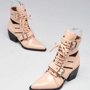 Chloe Pink Smooth Leather Lace Up Rylee Ankle Boots Size 8.5/39